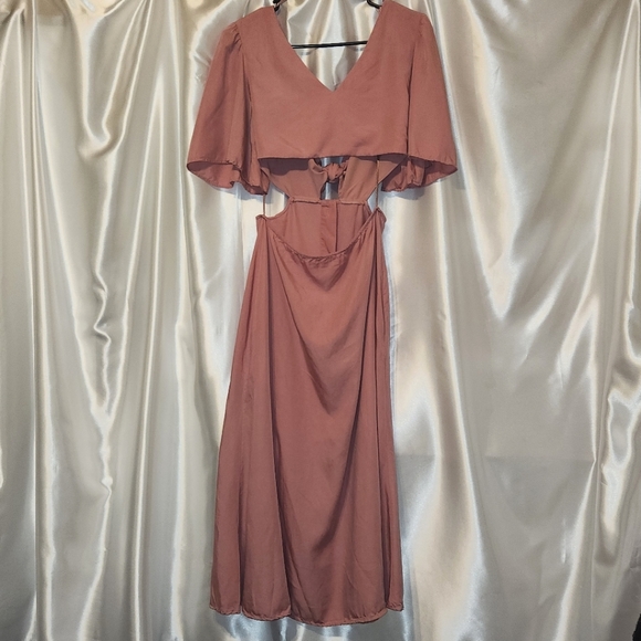 🎉Zara Dresses | Zara Cut Out Midi Dress | Dusty Pink Dress | Tie & Button Front - Picture 2 of 6